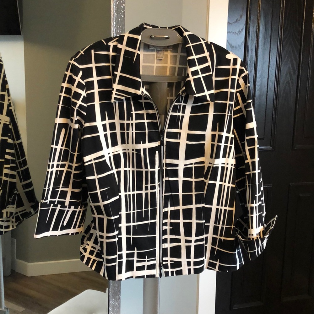 Joseph Ribkoff Black and White Grid Zip-Front Blazer